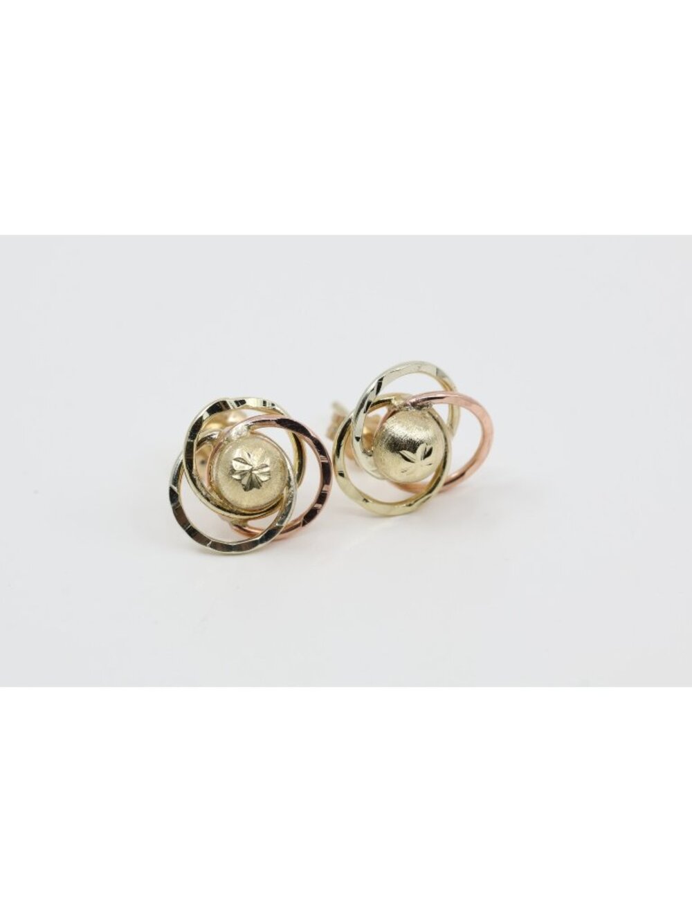 12K Two Tone Multi Color Gold Diamond Cut Round Spiral Bead Ball Stud Earrings